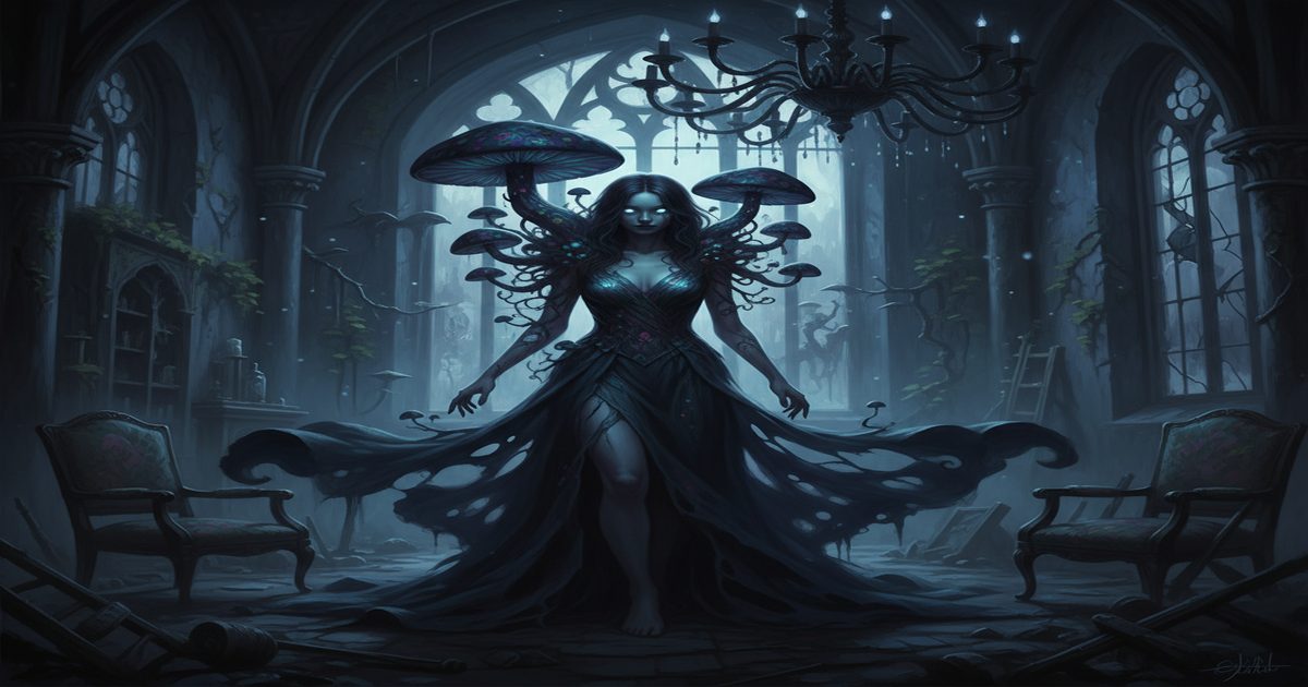 donna gotica trasformazione organica funghi body horror femminista atmosfera vittoriana
