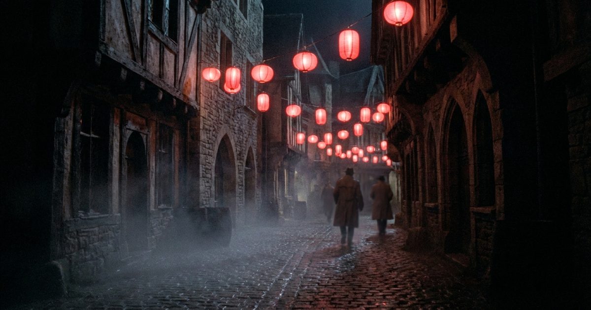 Amsterdam Secolo d'Oro: canali notturni con navi mercantili e luci di lanterne