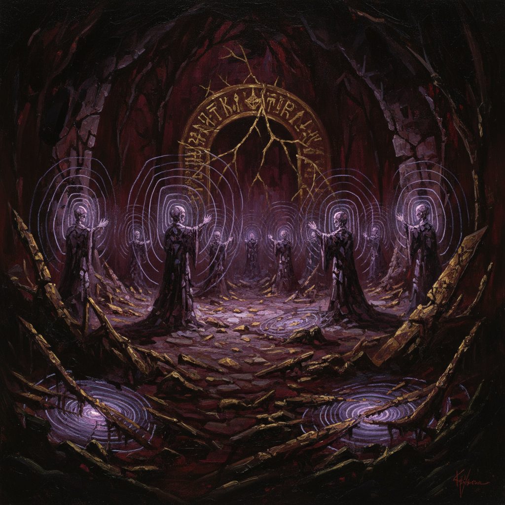 Nella stanza del seminterrato, ogni frammento metallico canta come piccole donne allegre. Un coro festante di voci cristalline riempie la caverna.